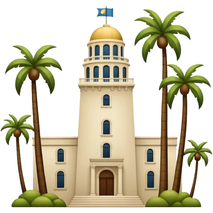 California Tower and the Museum of Us in San Diego, apple style emoji, simple, no text, white background, include palm trees, inspired by reference photo, version 2 emoji