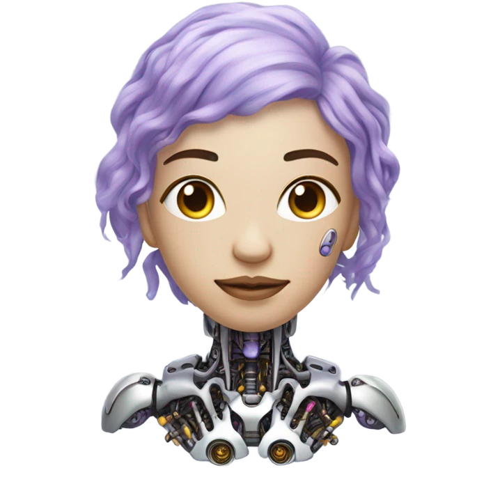 cyberpunk with lavender hair, cyborg mods emoji