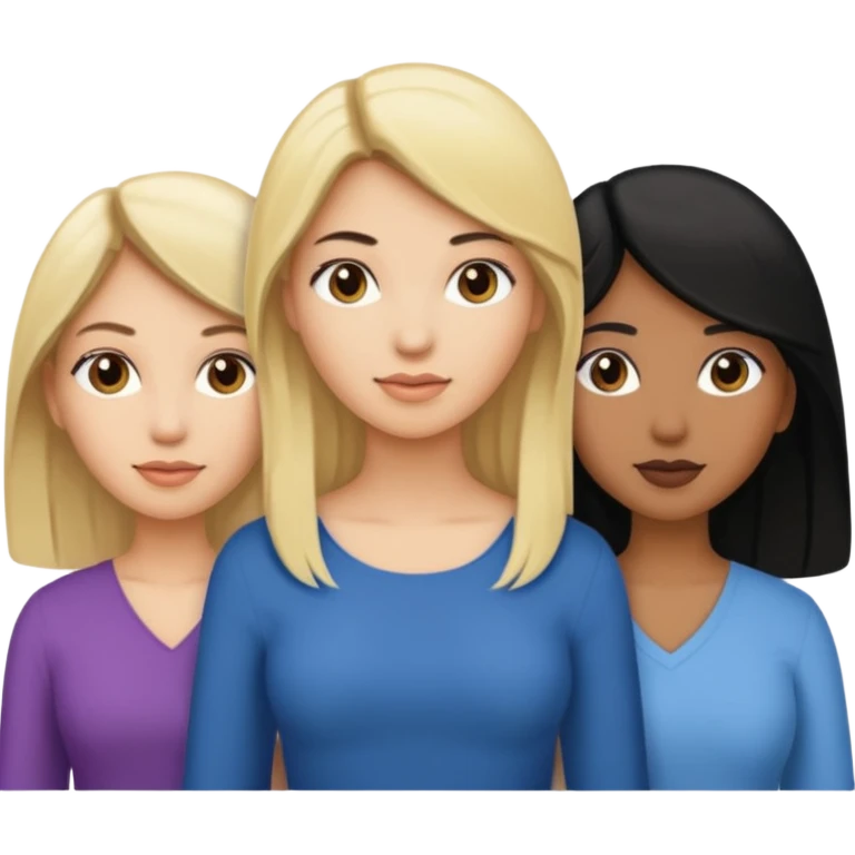 3 women emojis, Caucasian woman with blonde hair, Brown skin woman with black hair, Caucasian women with brown hair emoji