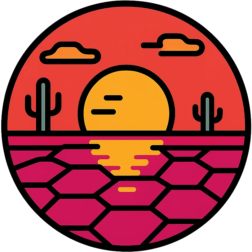 icon style of sunset in Uyuni desert, red sky and salt flat, reflecting sunset, calm and beautiful atmosphere emoji