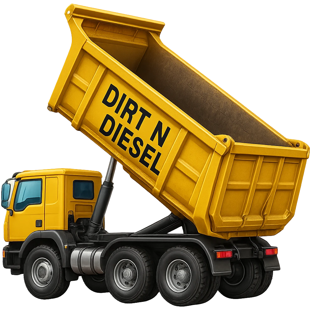 Make the dump end trailer more detailed while keeping the words 'Dirt n Diesel' visible. Preserve the emoji style look and feel. Remove the background. emoji