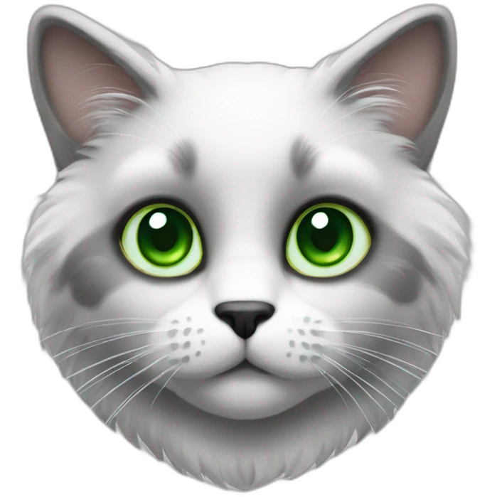 cat grey white fur green eyes emoji