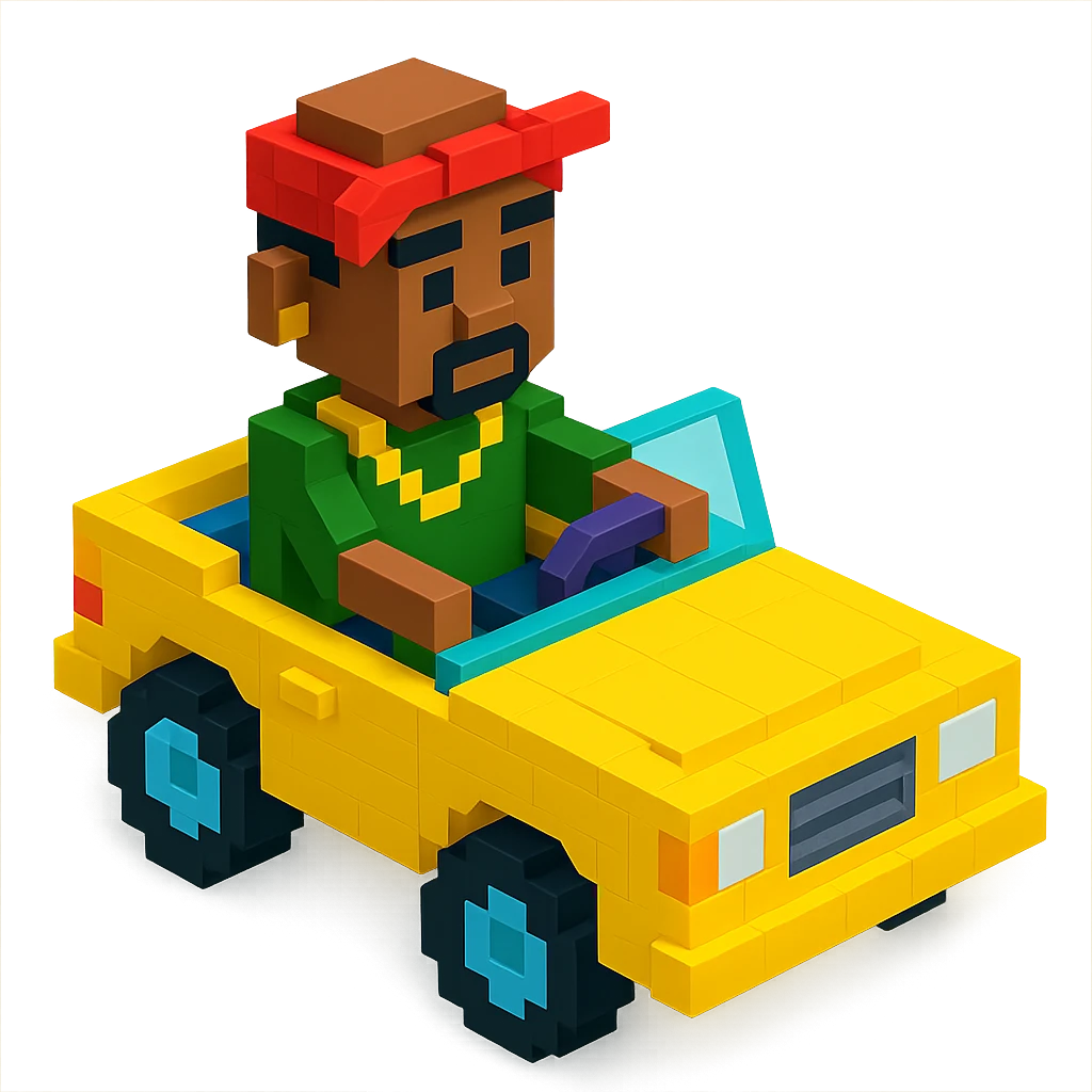 Lego version of 2Pac sitting in a car emoji