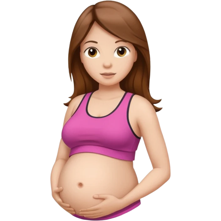 "Pregnant woman with visible belly skin, wearing sportswear, with long brown hair and fair skin."
 emoji