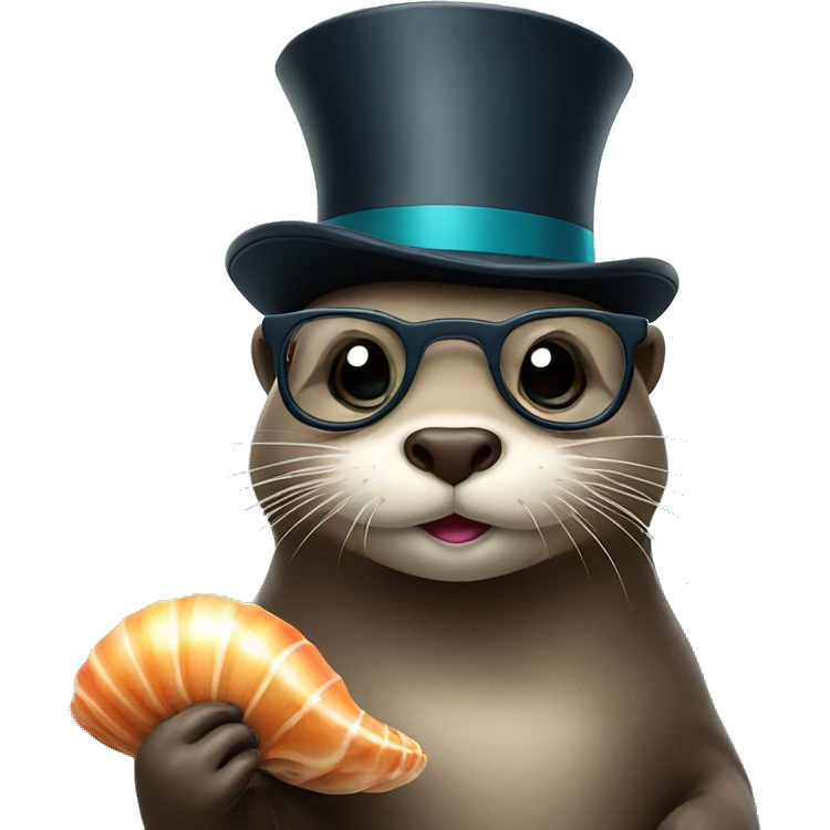 Otter with glasses and top hat holding sea shell  emoji