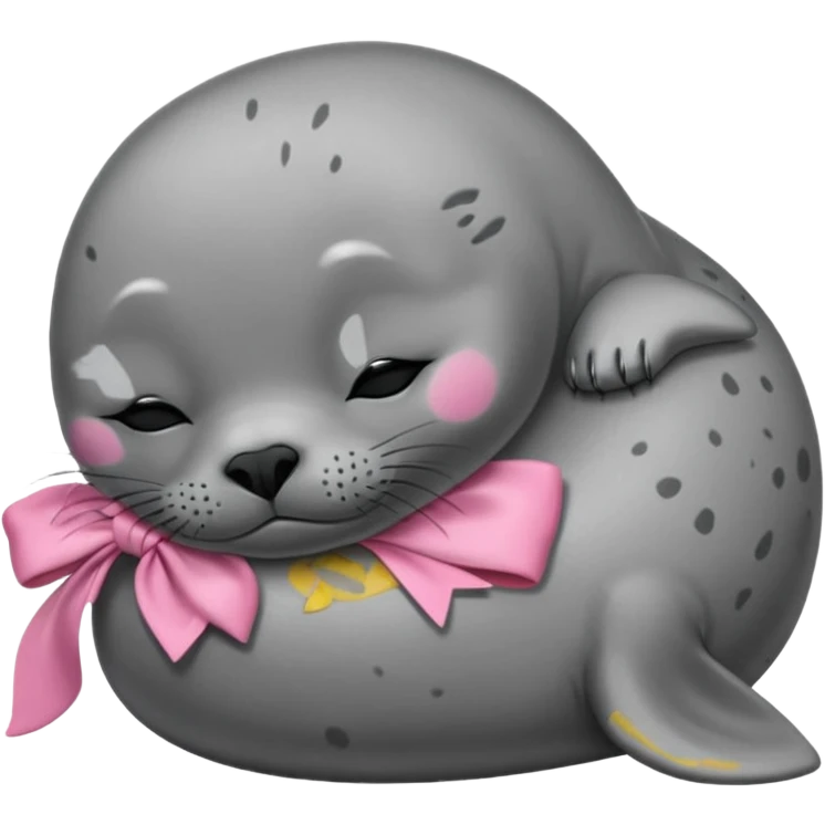 Frowning Sleeping seal wearing pink bow emoji