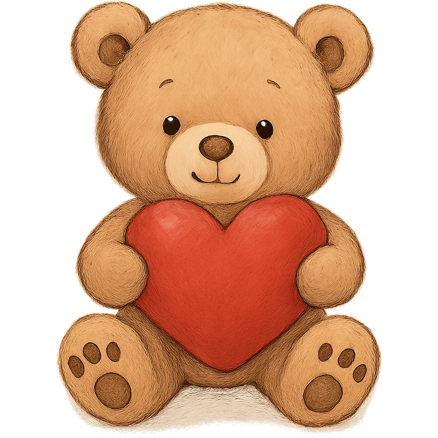 teddy bear holding a heart emoji