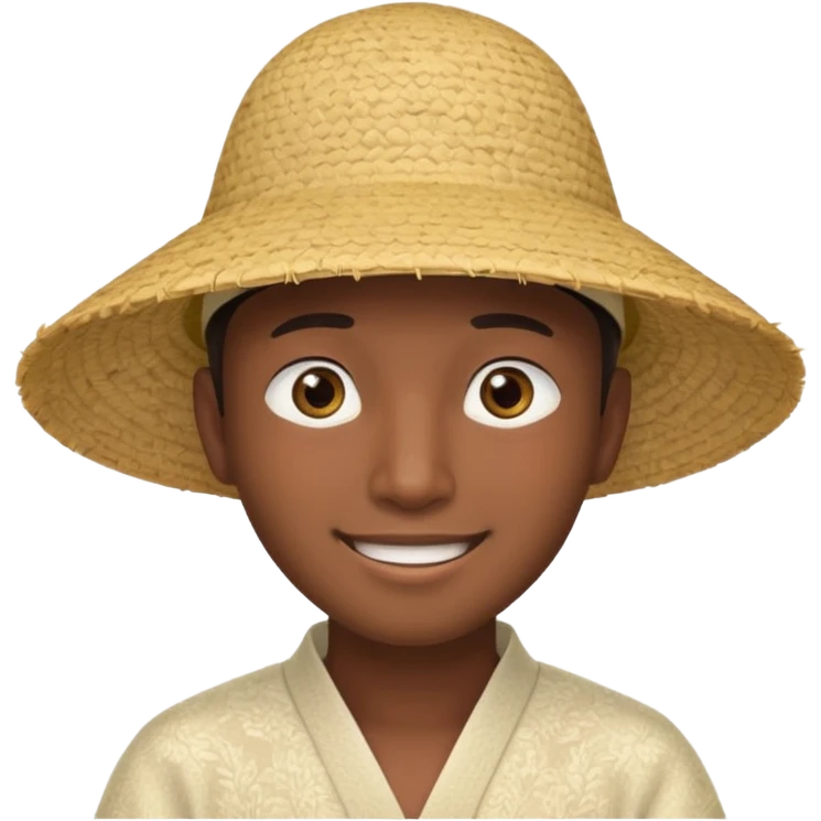 Asian guy with a rice hat, eyes barely open emoji