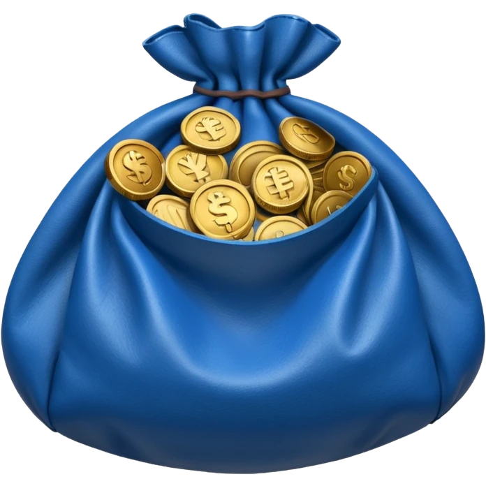 blue coins inside an opened brown money bag  emoji