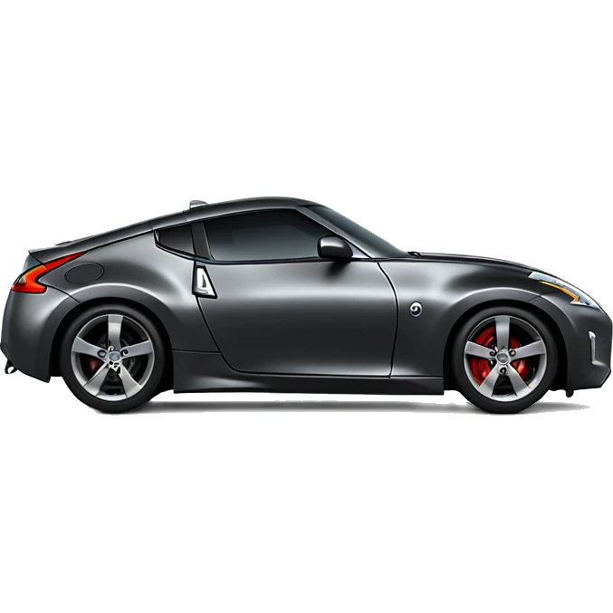 Side profile, Dark grey Nissan 370Z with front cash bar and no bumper emoji