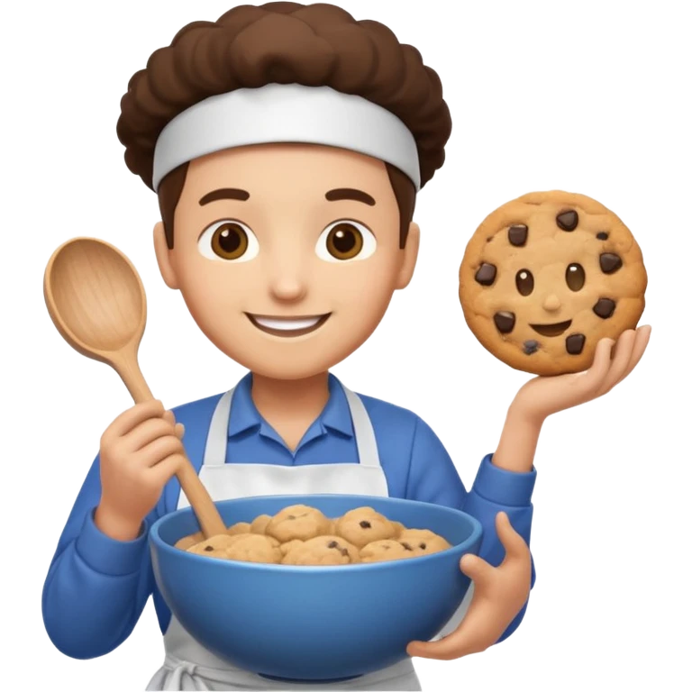cookie factory worker emoji, smiling, holding a mixing bowl emoji