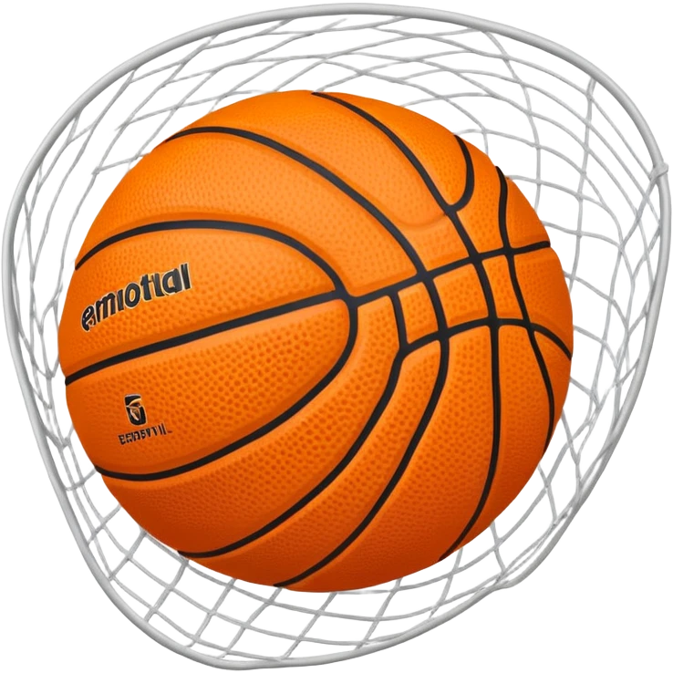Orange basketball in the middle of a white net, top-down angle emoji
