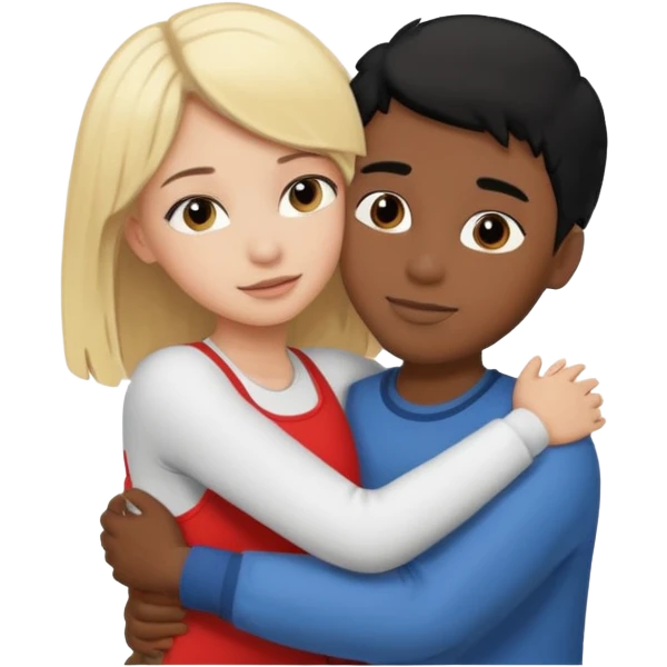 Black boy with black hair hugging a white girl blonde hair emoji
