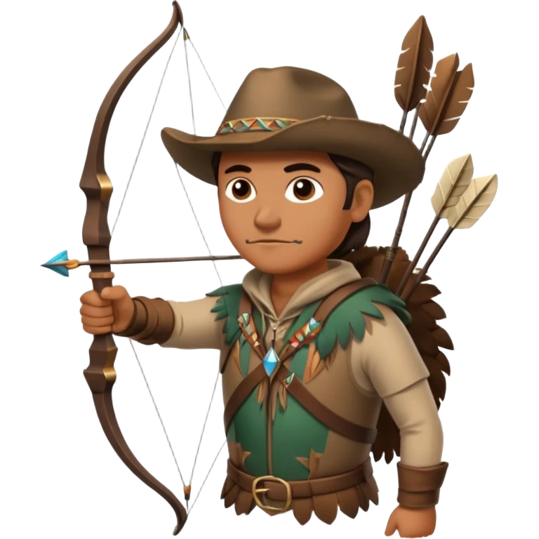 The classic middle-aged hunter with a bow and arrow on his back, dressed in brown with decorations made of feathers or bone teeth emoji