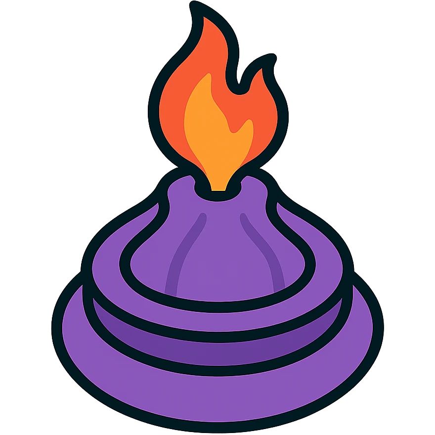 sliced onion stacked to look like a volcano with fire erupting from the top emoji