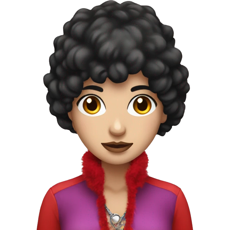 Black haired, whitegirl with red boa around her neck  emoji