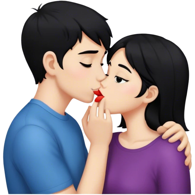 Girl with black hair kissin a boy with black hair  emoji