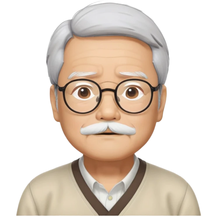 _cinematic-realistic-portrait-of-hayao-miyazaki,-depicted-with--large-rectangular-glasses,-his-happy-expression-rendered-in-lifelike-detail,-illuminated-with-soft,-realistic-lighting-that-emphasizes-his-creative-genius, his eyes shut  and big bushy black eyebrows emoji