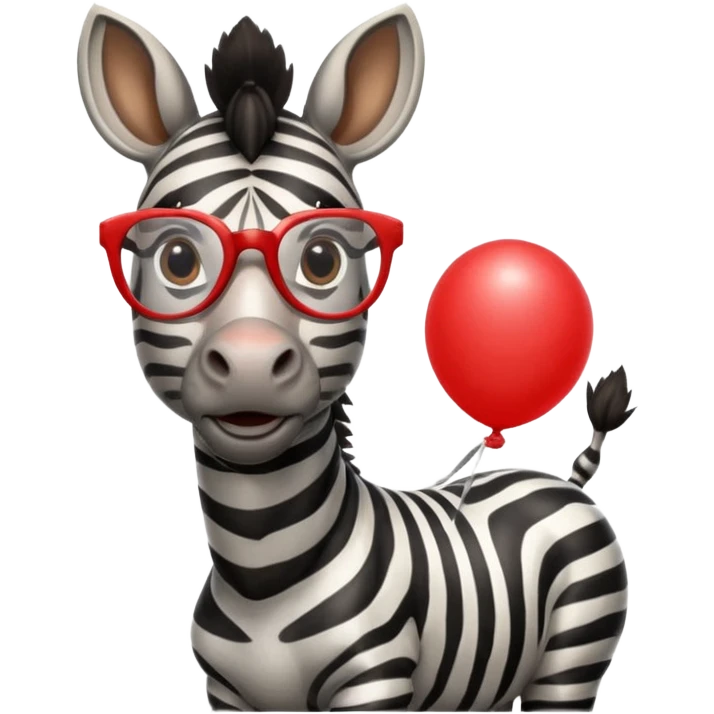 zebra holding red balloon in hand with glasses emoji