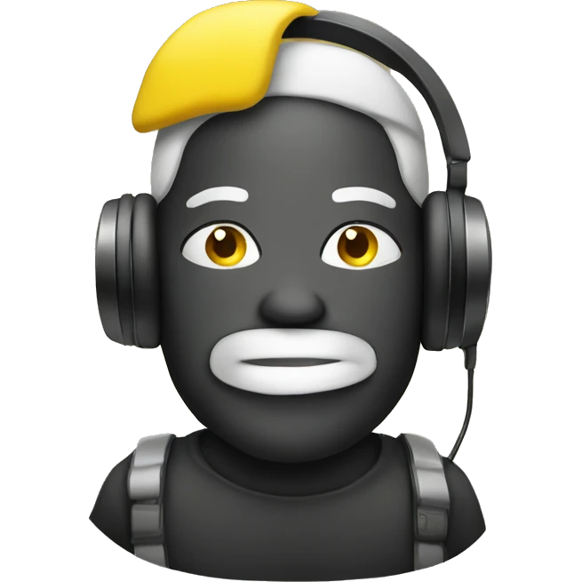 Yellow face emoji hush with headphone emoji