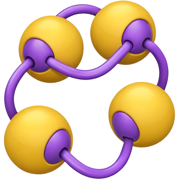 five yellow balls connected by links to a central purple ball, arranged around the purple ball, simple emoji style, shiny effect emoji