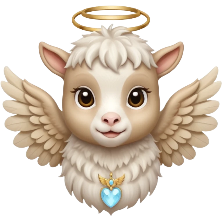 beige cute baby goat face with angel wings  emoji
