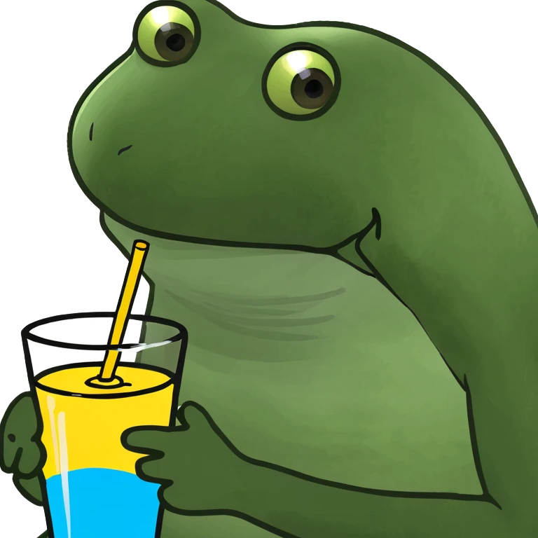 bufo the frog lounging with a drink, weekend vibes emoji