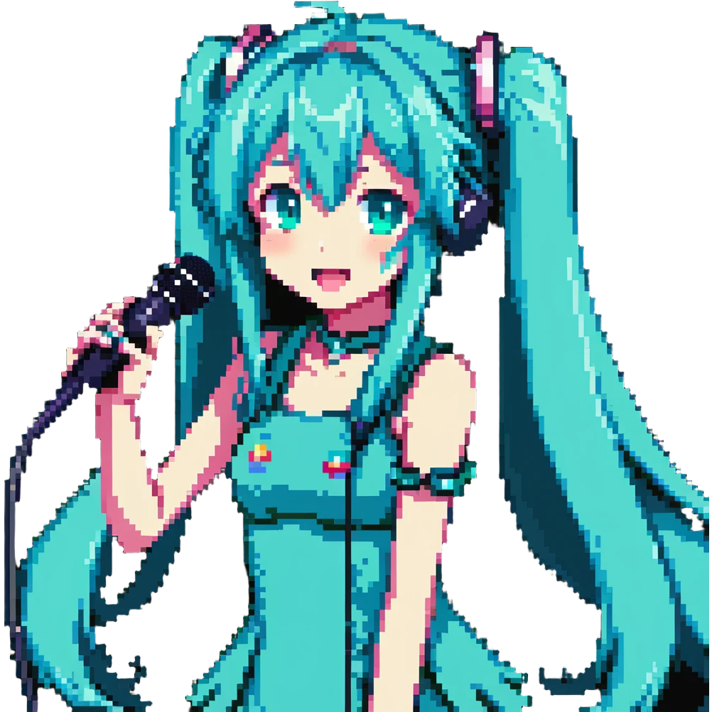 Cute Hatsune Miku singing with microphone emoji
