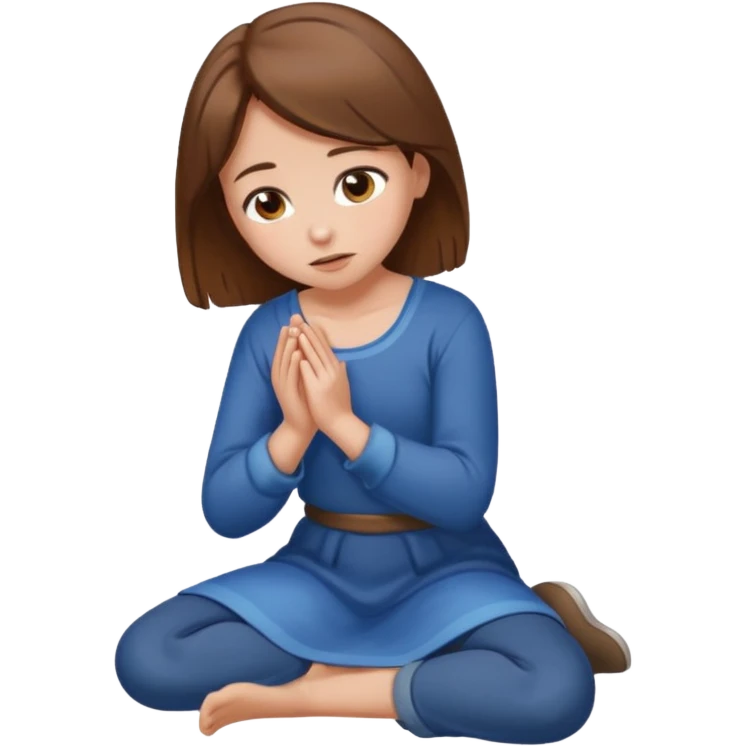 Girl with brown hair on her knees from a side begging emoji
