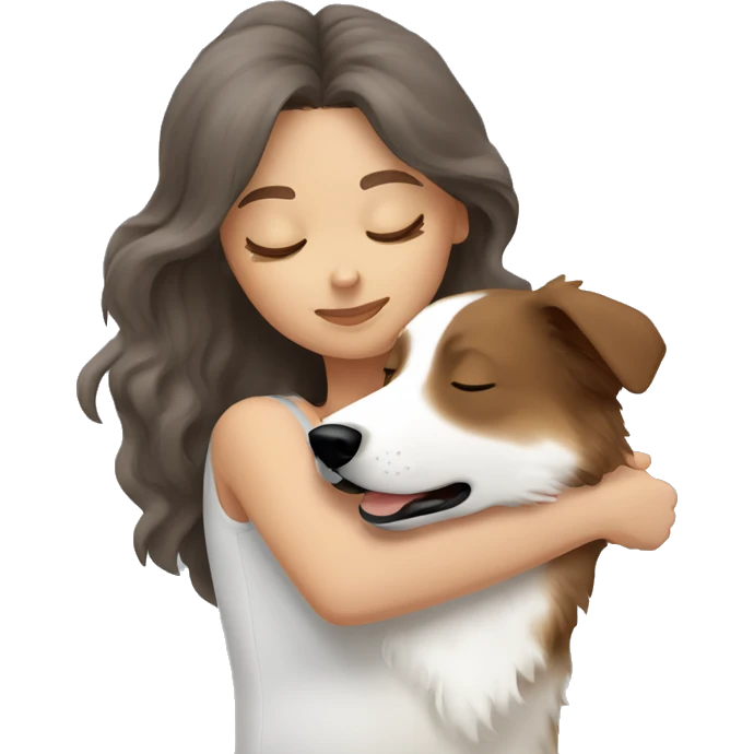 White woman brown hair sleeping with a white and grey Australian shepherd  emoji