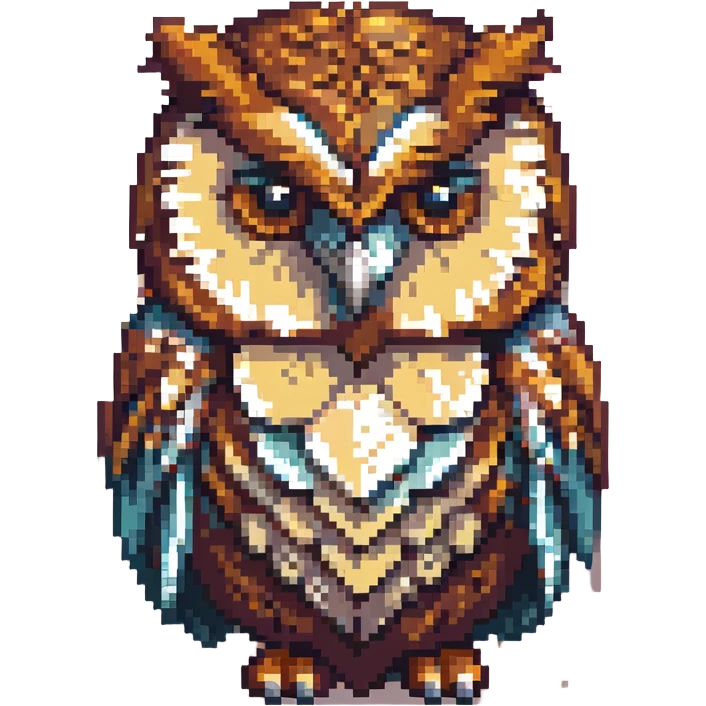 pixel art curious owl, retro style, warm muted colors, subtle grain, nostalgic aesthetic emoji