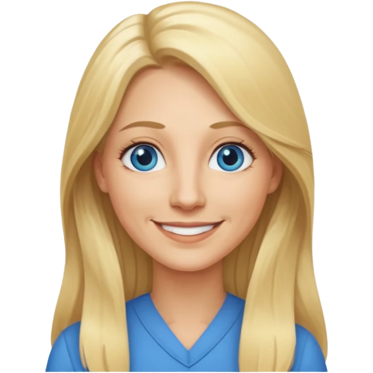 a 40 year old teacher with long blonde hair and blue eyes long face emoji