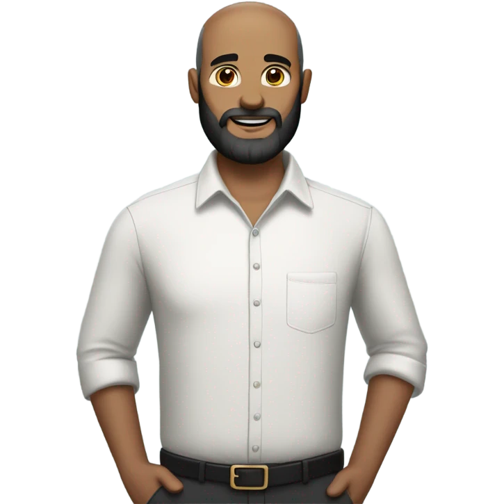 Balding man with black beard, cross on shirt, holding lots of pens  emoji