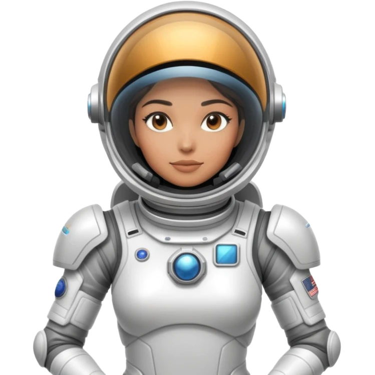 Futuristic female astronaut in a high-tech spacesuit, sleek helmet with reflective visor, detailed sci-fi armor, standing pose, science fiction aesthetic emoji