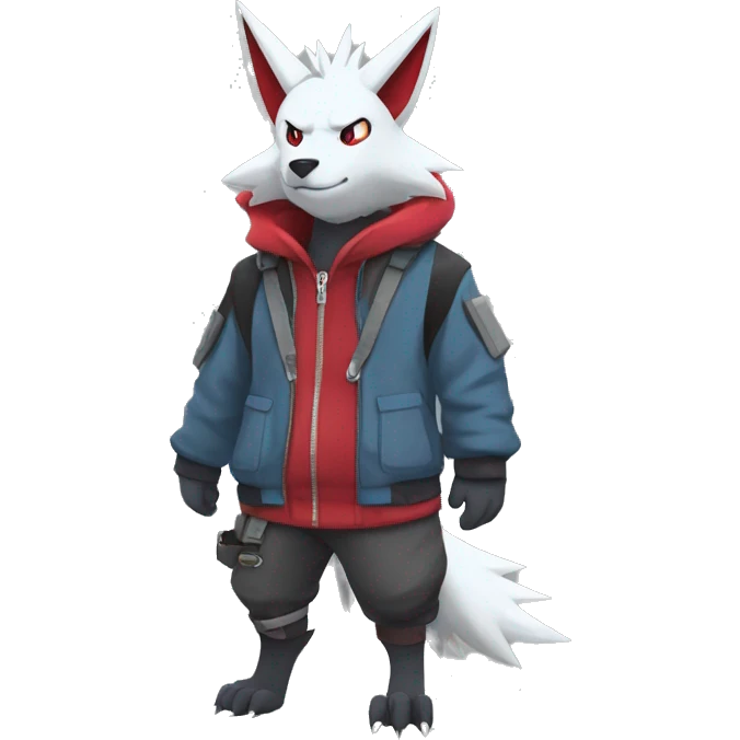 Cool Edgy Zoroark-Zangoose with a collar and hoodie-sweater and harness on, full body emoji