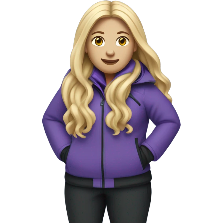 Chubby female long blonde hair skier with purpley-grey jacket and black pants showing whole body in high resolution emoji