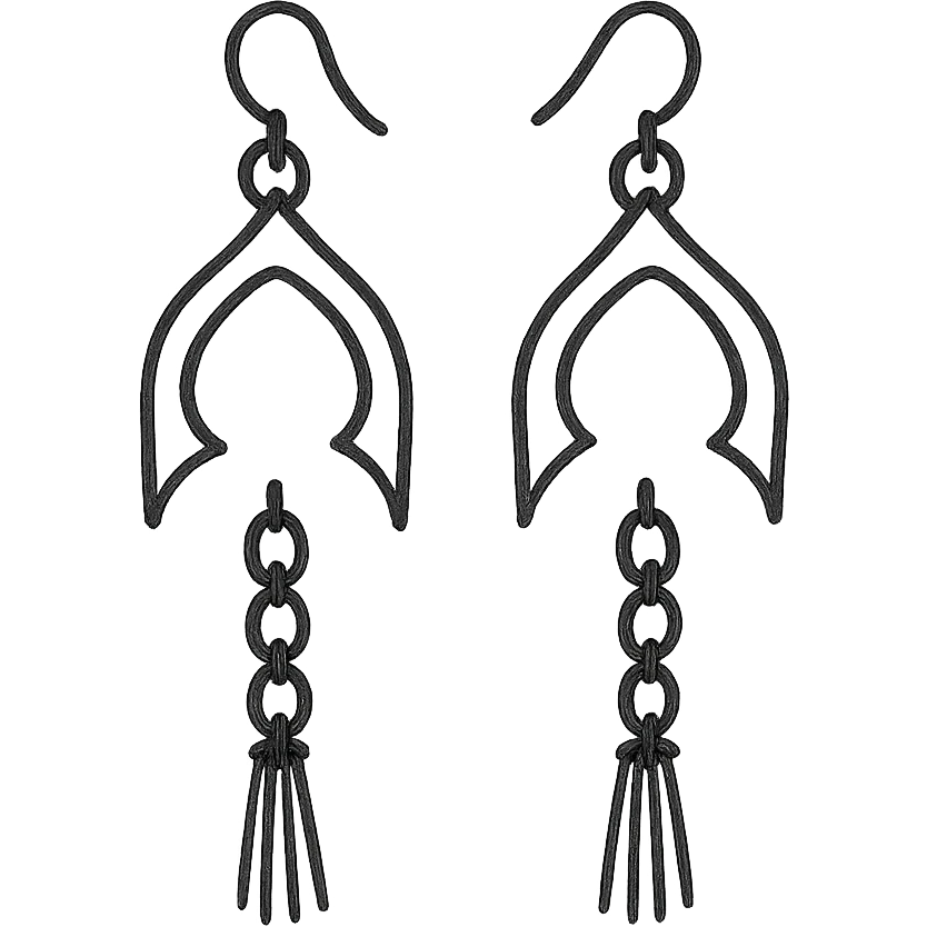 goth earrings, black chain tassels, industrial gothic, bold and dramatic emoji