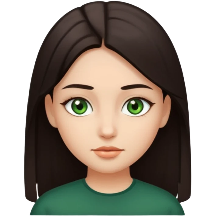 Girl with dark green eyes, light eyebrows and long dark-brown straight hair with oval face emoji