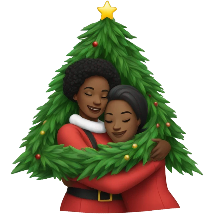 Christmas tree hug with black women emoji