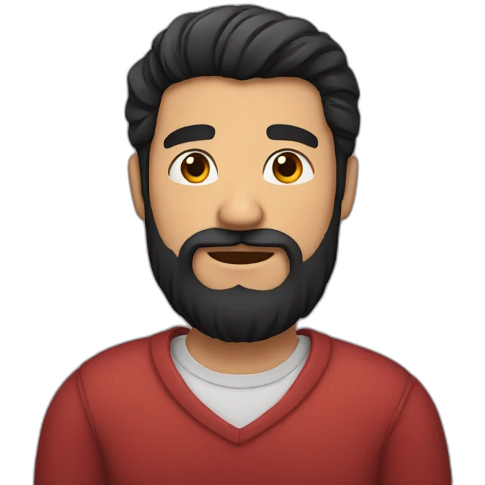 bearded man with black hair hugging a heart emoji