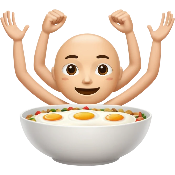 Breakfast bowl with a face in front of the bowl and arms and legs ready for gym emoji