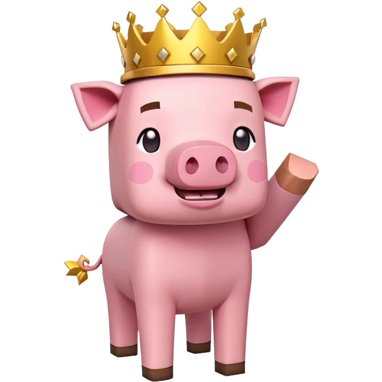 Minecraft pig full body pink blocky animal with square head wearing a crown emoji