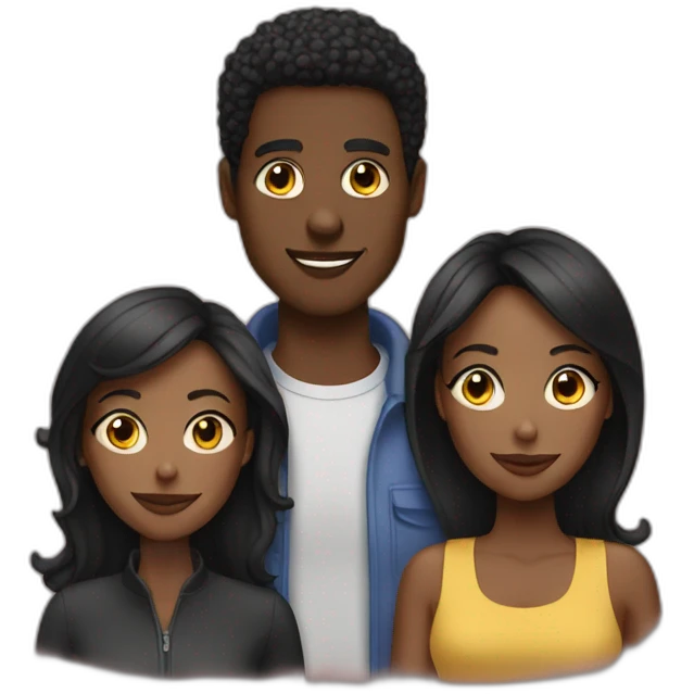Younger Black man with two black women  emoji