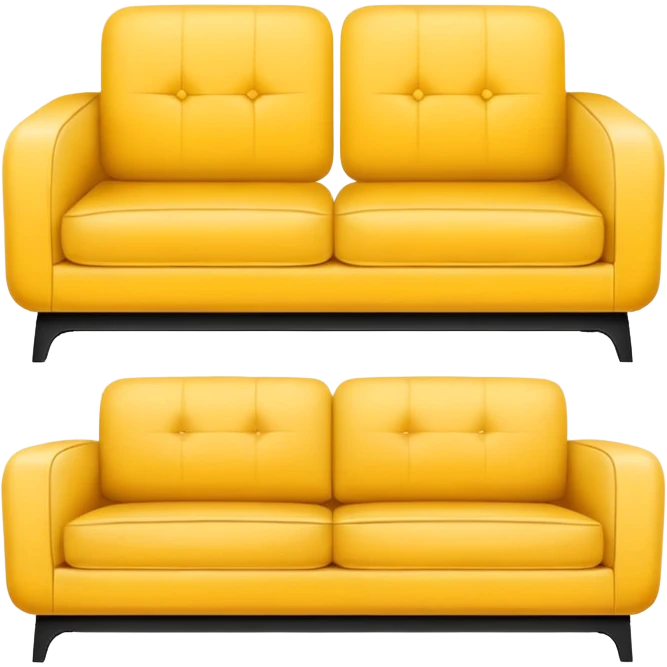 Minimalistic flat vector icon, iOS style, thin black contour on white background. Yellow sofa divided into two halves: one side old, shabby and worn out, the other side new and modern. Clean, no text, no shadows emoji