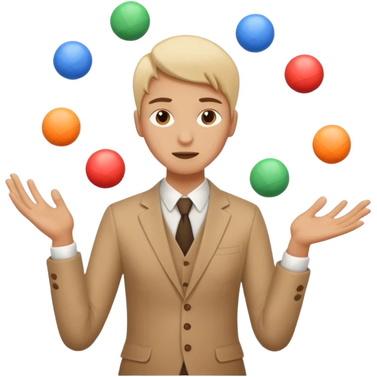 an emoji that depicts a product manager juggling work while mildly panicked and gender neutral  emoji