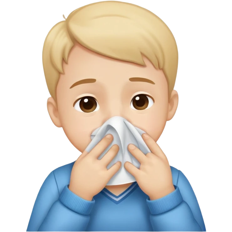 child holding a handkerchief to their nose while sneezing, cute and friendly emoji