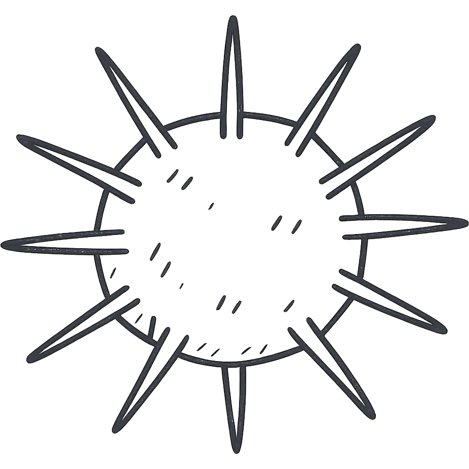 Sea urchin illustration matching the logo style, clean hand-drawn blue lines, minimal, no text, transparent background, rounder body. emoji