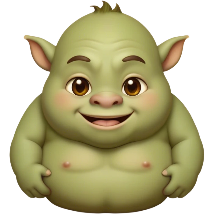 Cinematic Cute Ogre Portrait Emoji, with a surprisingly endearing, plump and huggable figure in soft earthy greens and browns, featuring big, kind eyes and a bashful smile, simplified yet irresistibly adorable, highly detailed with a soft glowing outline that captures the charm of a friendly giant who seems ready for a warm hug! emoji