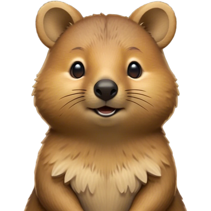 Cinematic Noble Quokka Portrait Emoji, Poised and regal, with a compact, endearing build and a smooth, well-groomed brown fur that glows with a hint of golden warmth, deep-set soulful eyes radiating kindness, Simplified yet sharp and sophisticated features, highly detailed, glowing with a soft, dignified glow, high shine, intelligent and joyful, stylized with an air of marsupial charm, focused and attentive, soft glowing outline, capturing the essence of a watchful and confident quokka, so majestic it feels as though it could bounce out of the screen with effortless authority! emoji