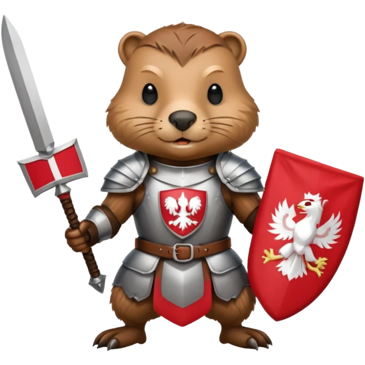 polish husaria miliatry unit but its a beaver, make him with a face like is the best fighter of all times with polish flag logo emoji